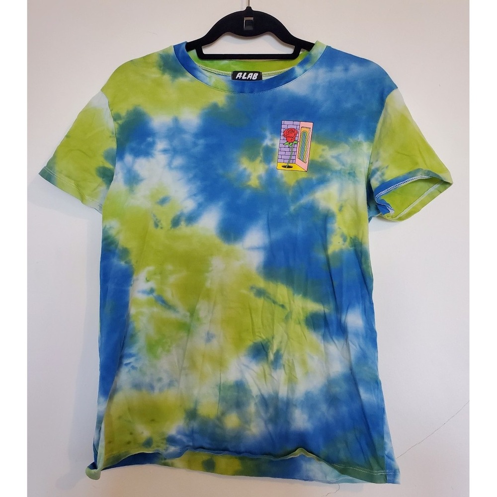 A-Lab Rainen Cartoon Rose Blue & Green Tie Dye T-Shirt Size Medium